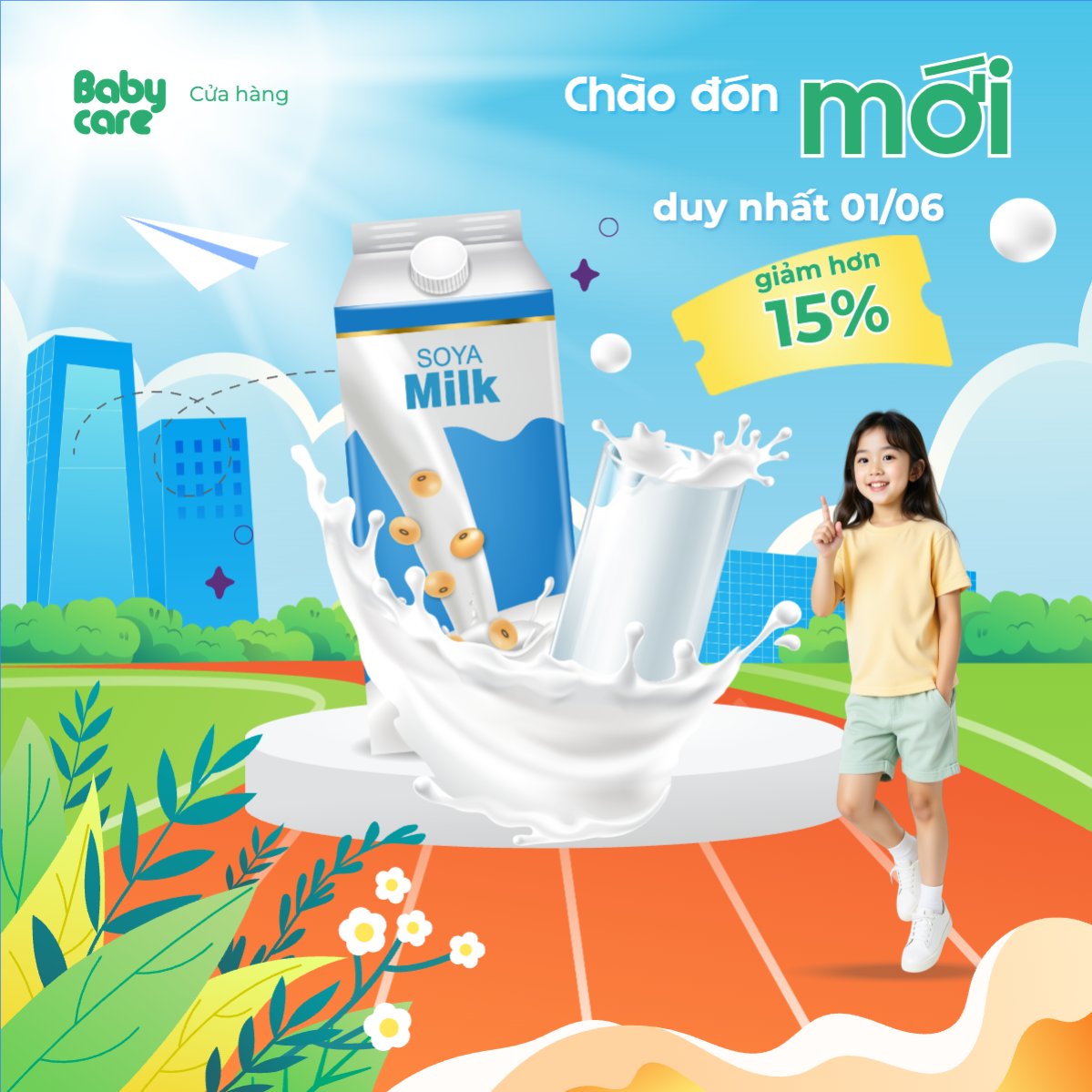 Quốc tế thiếu nhi, 1/6, trẻ em, quảng cáo, giảm giá, ưu đãi, sale, nước uống, drink