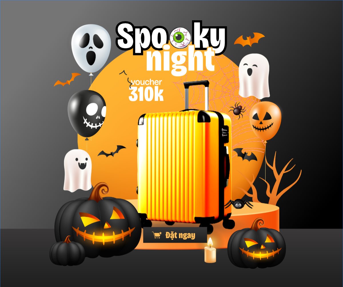 Halloween, lễ hội ma quái, vali, thời trang, fashion, sự kiện, event, dễ thương, cute, chibi, hoạt hình, cartoon