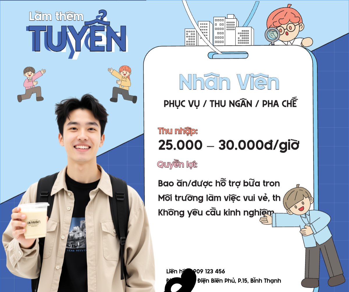 Phục vụ, tuyển dụng, nước uống, juice, giải khát, F&B, drink, dễ thương, cute, chibi, hoạt hình, cartoon