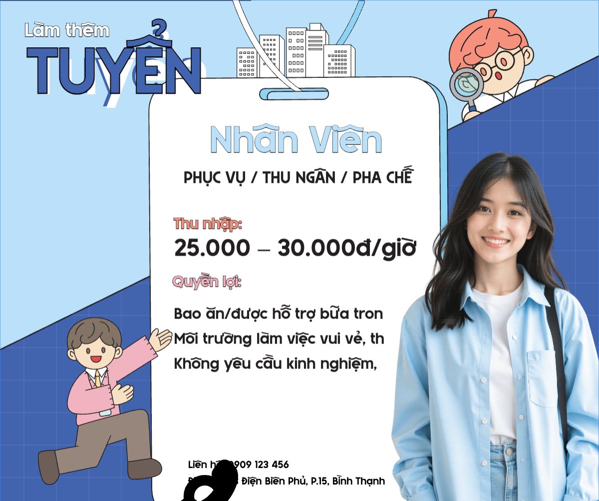 Phục vụ, tuyển dụng, nước uống, juice, giải khát, F&B, drink, dễ thương, cute, chibi, hoạt hình, cartoon