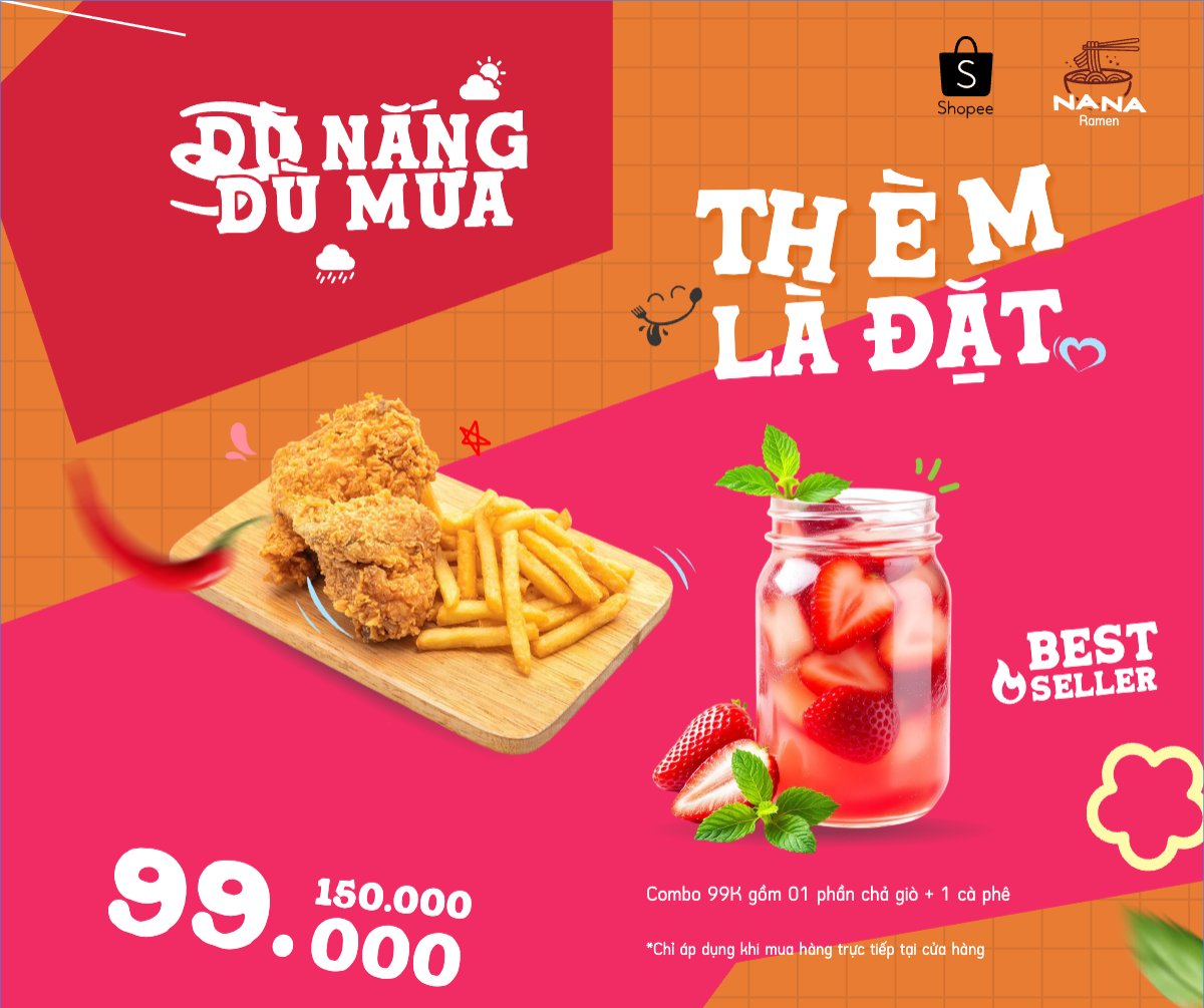 Gà, gà rán, trà dâu, nước uống, đồ ăn, food, thực phẩm, ẩm thực, món ăn, F&B, nhà hàng, thức ăn, dễ thương, hiện đại