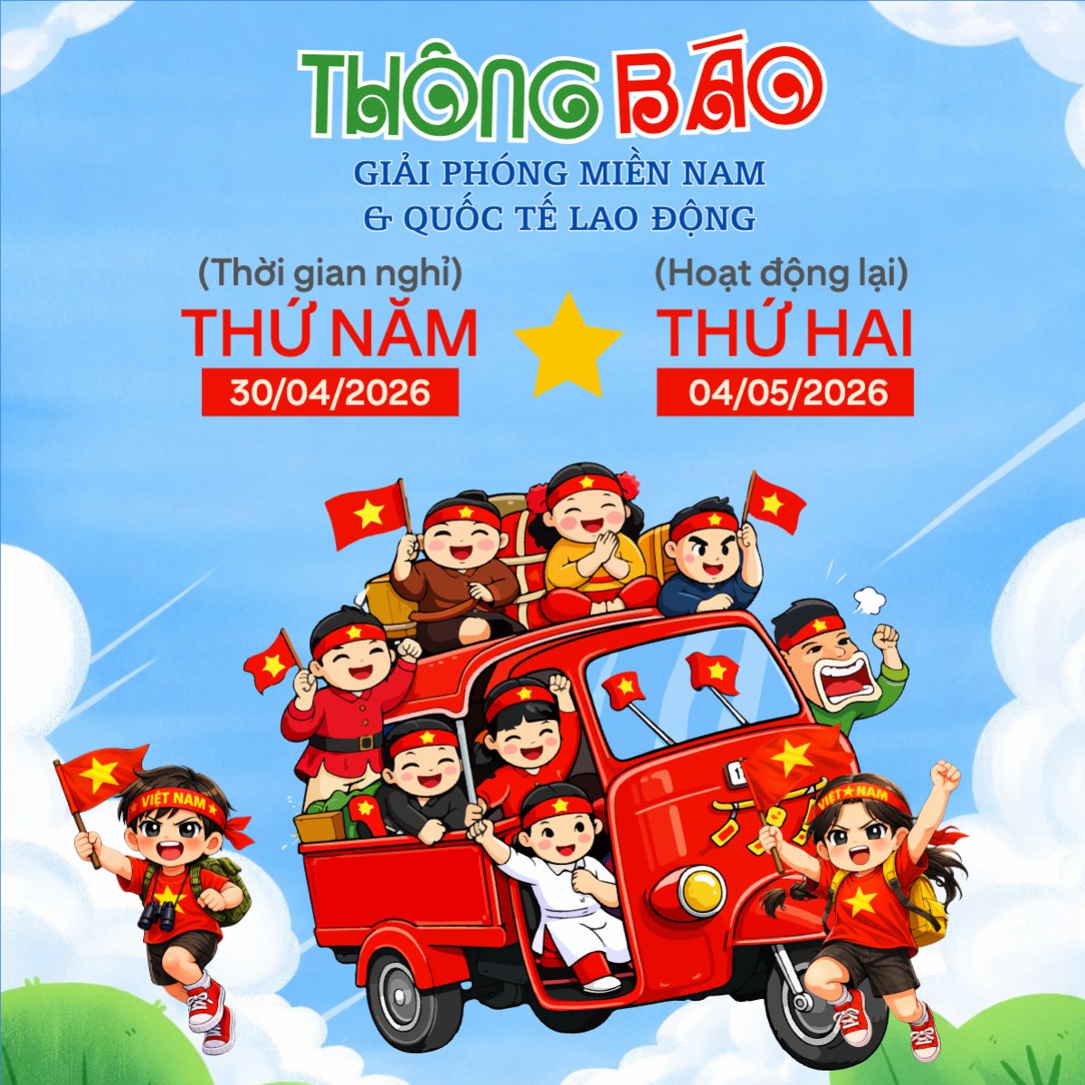 Lịch nghỉ lễ 30/4-1/5