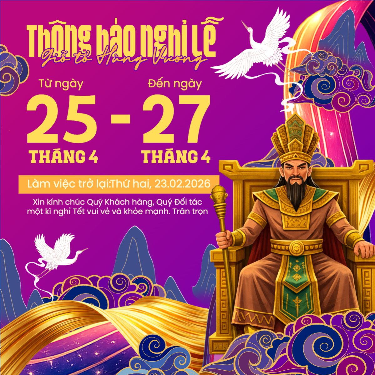 Lịch nghỉ lễ Giỗ Tổ Hùng Vương