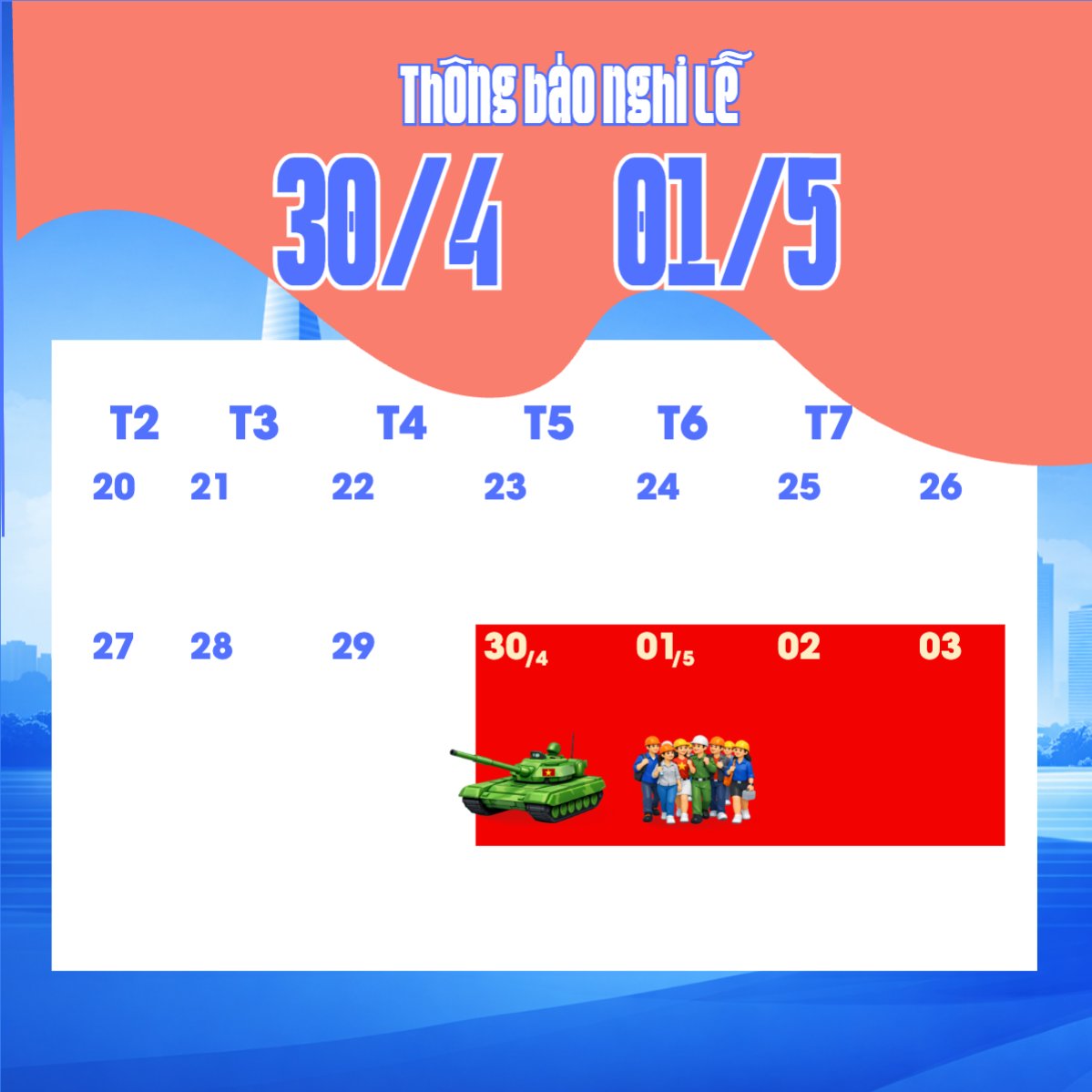 Lịch nghỉ lễ 30/4-1/5
