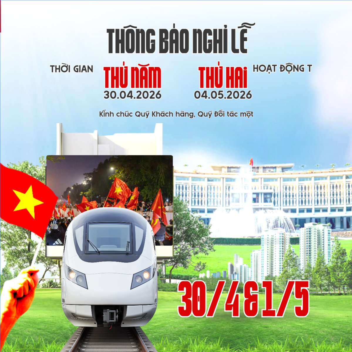 Thông báo nghỉ lễ Giải phóng miền Nam 30/4 và Quốc tế Lao động 1/5
