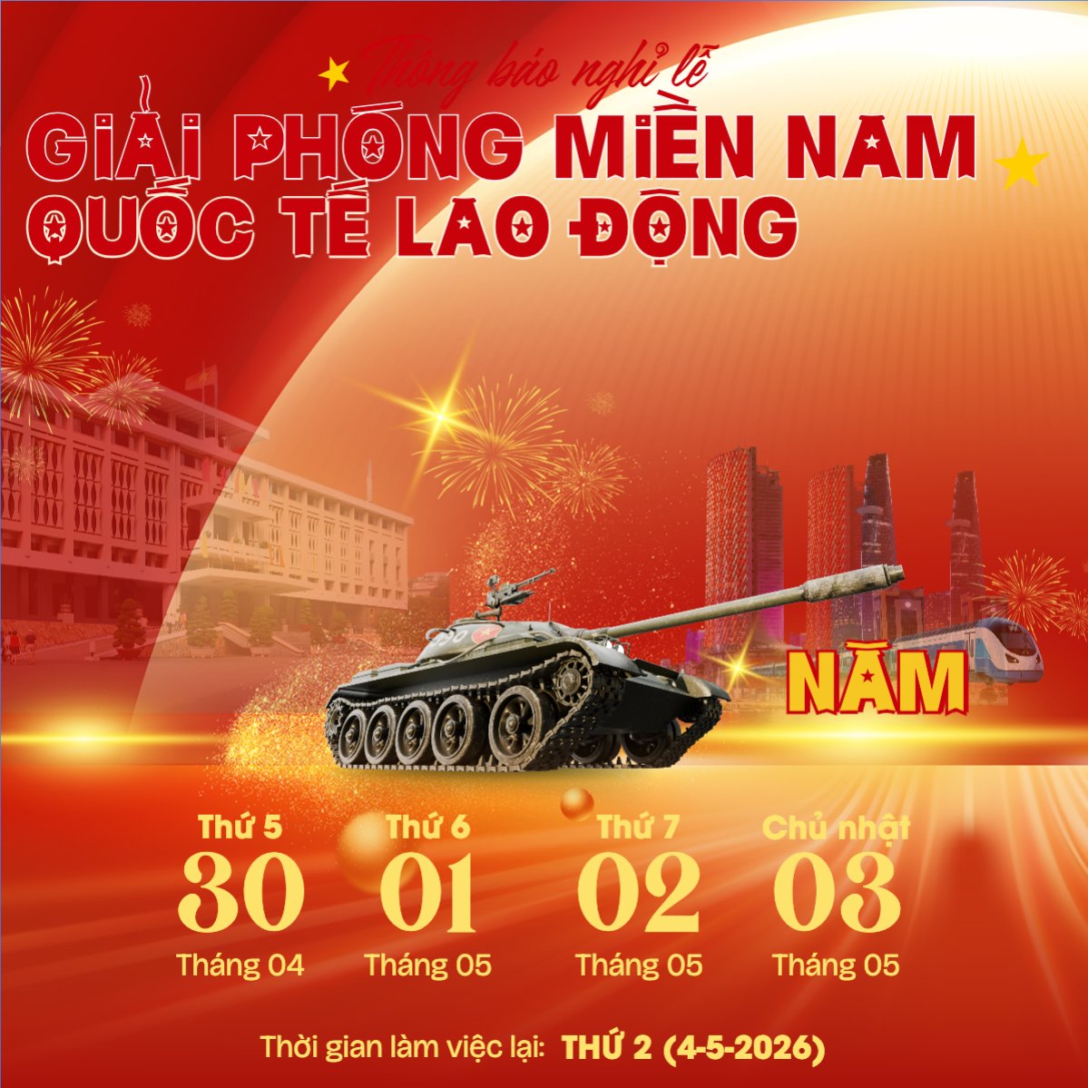 Lịch nghỉ lễ 30/4-1/5