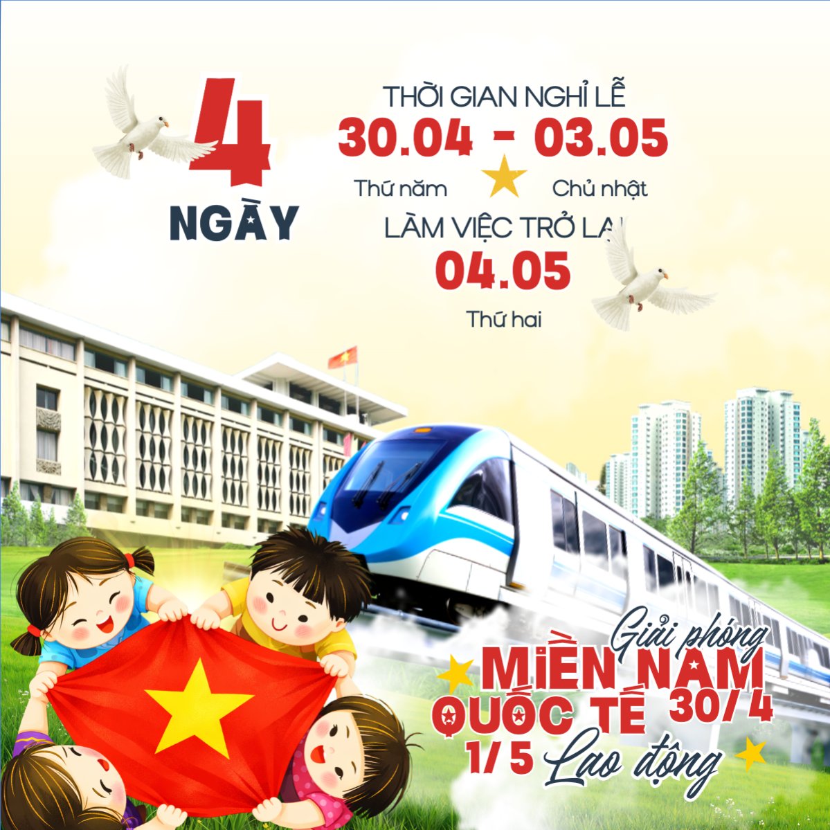 Thông báo nghỉ lễ Giải phóng miền Nam 30/4 và Quốc tế Lao động 1/5