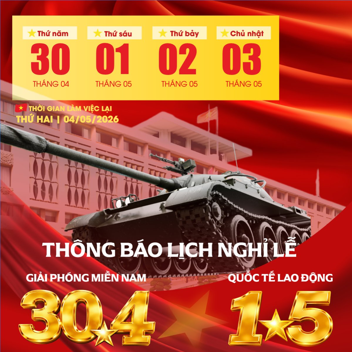 Lịch nghỉ lễ 30/4-1/5