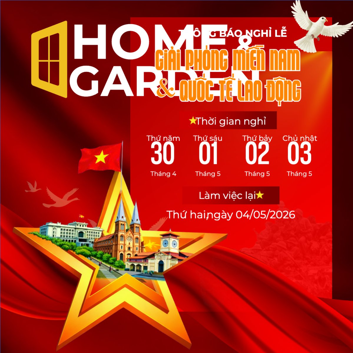 Lịch nghỉ lễ Giỗ Tổ và 30/4-1/5