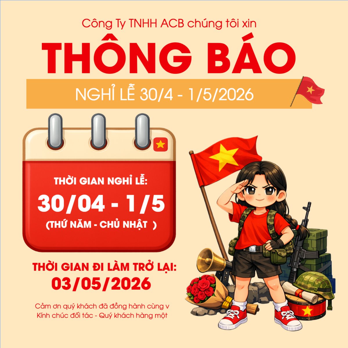 Lịch nghỉ lễ 30/4-1/5