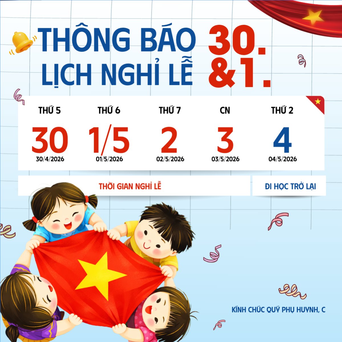 Lịch nghỉ lễ 30/4-1/5