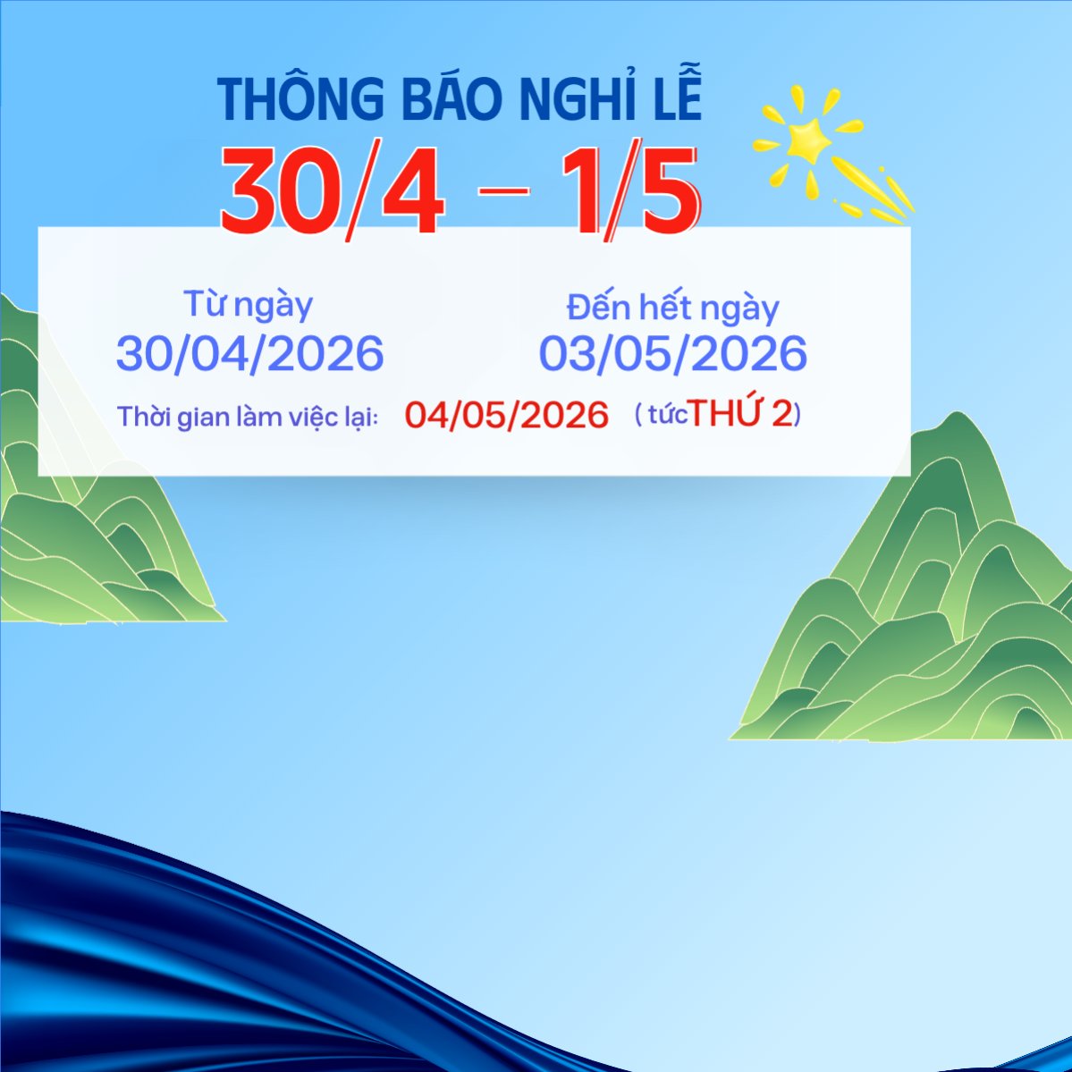 Lịch nghỉ lễ 30/4 - 1/5