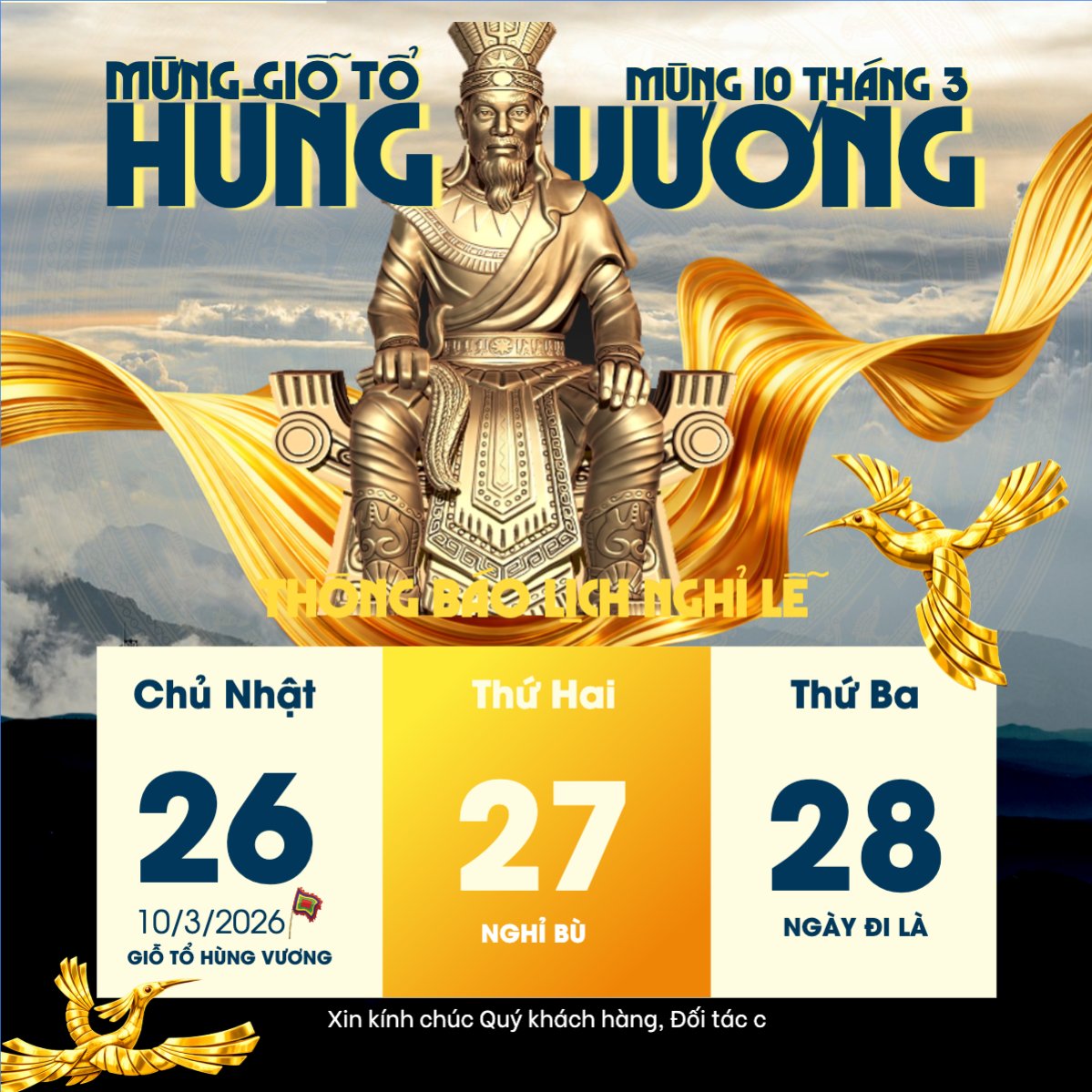 Lịch nghỉ lễ Giỗ Tổ Hùng Vương