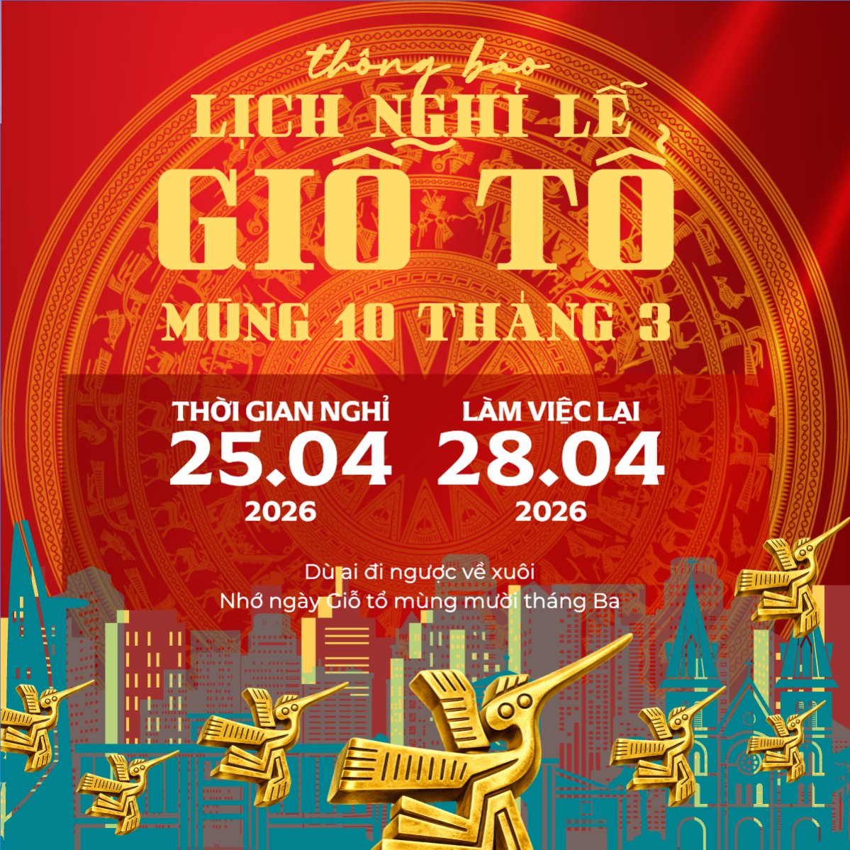 Lịch nghỉ lễ Giỗ Tổ Hùng Vương