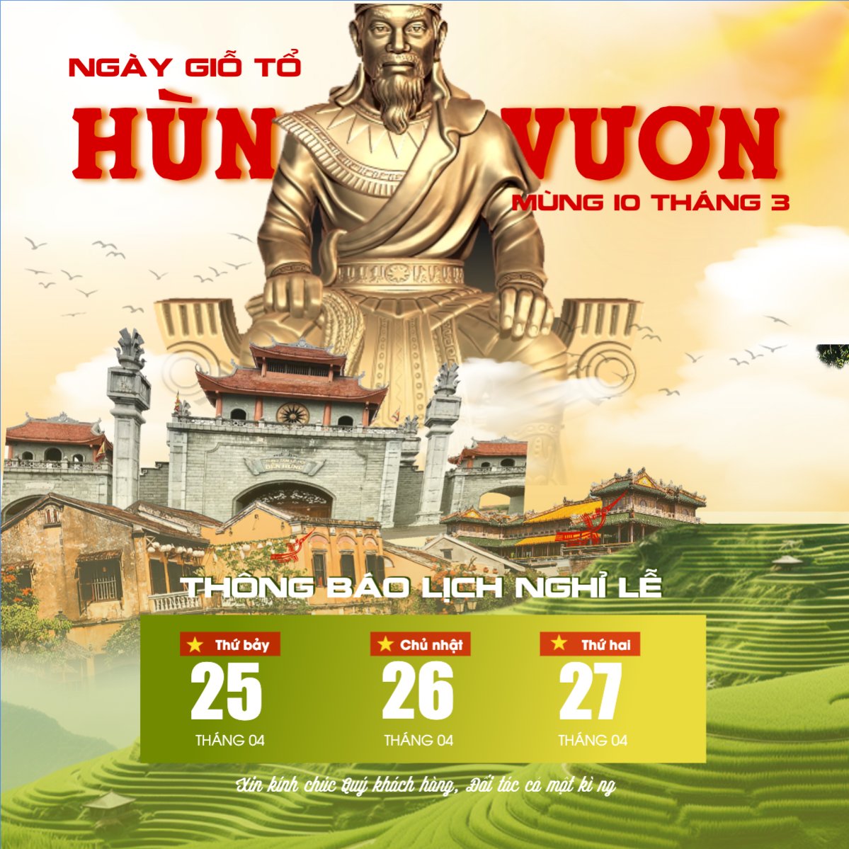 Thông báo nghỉ lễ Giỗ Tổ Hùng Vương
