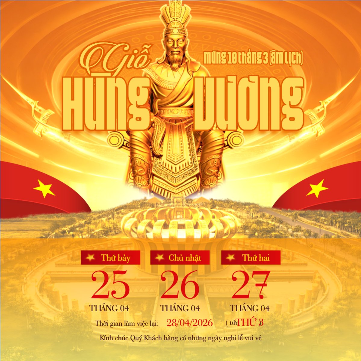 Thông báo nghỉ lễ Giỗ tổ Hùng Vương 2026