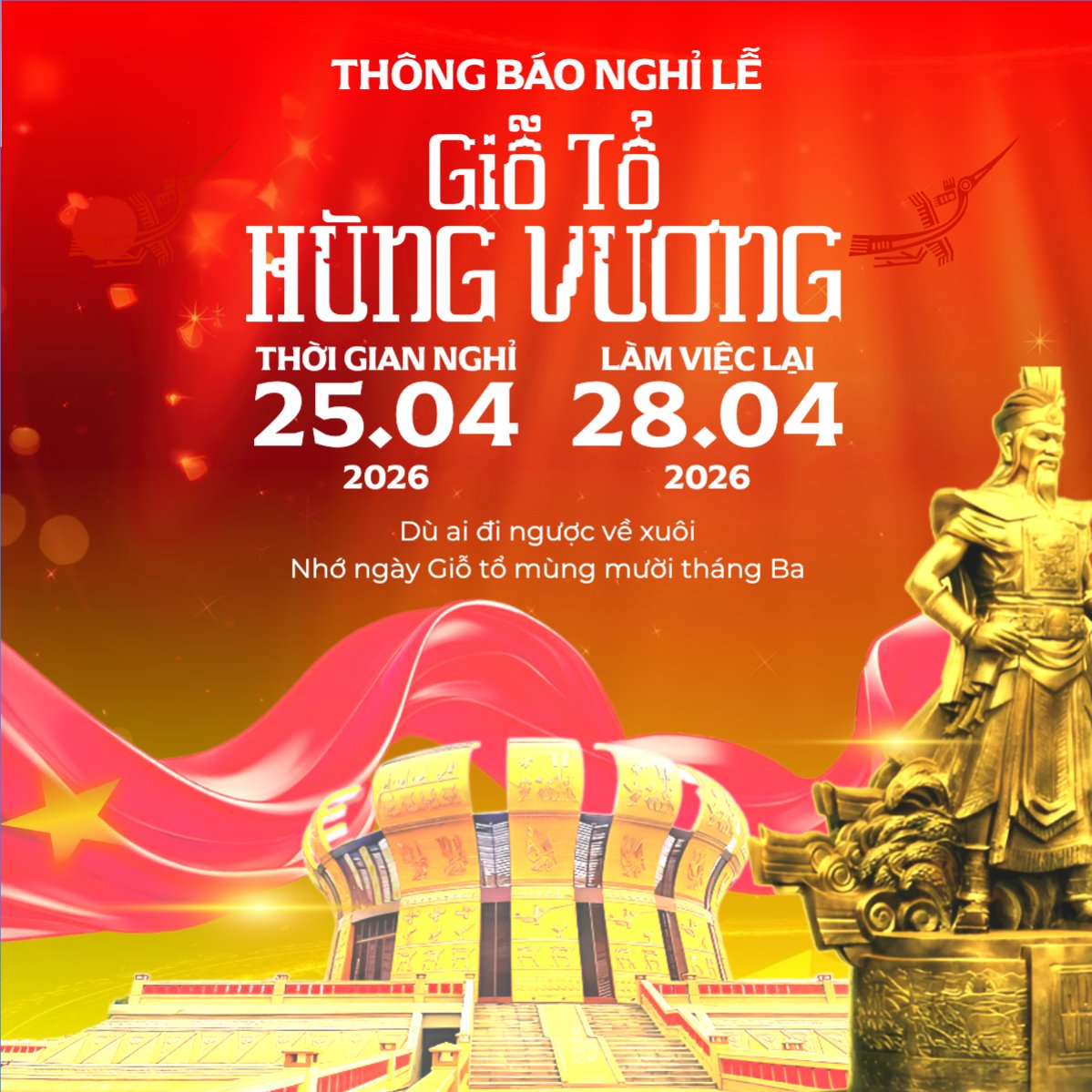 Lịch nghỉ lễ Giỗ tổ Hùng Vương 2026