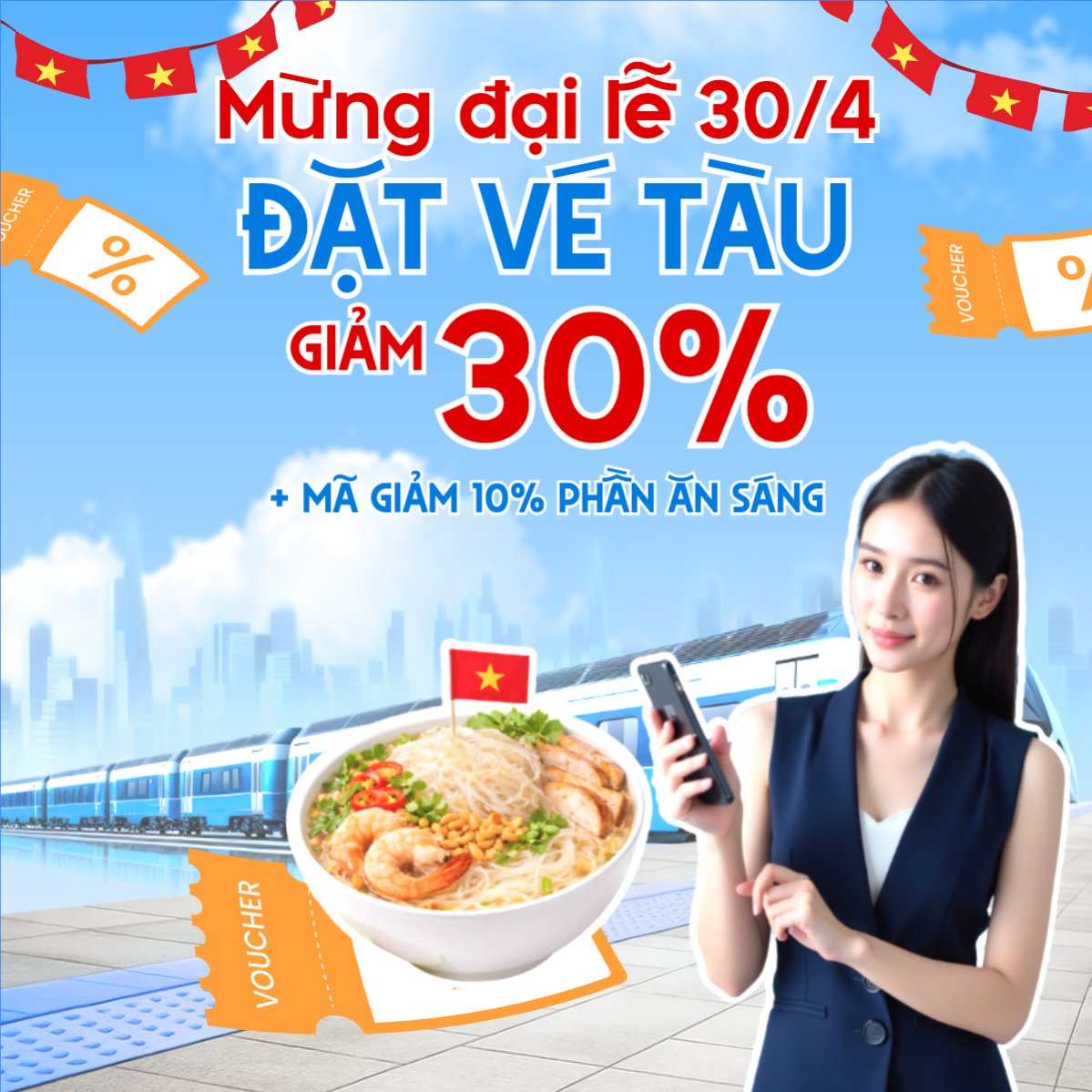 Mừng đại lễ 30/4 đặt vé tàu giảm tới 30%