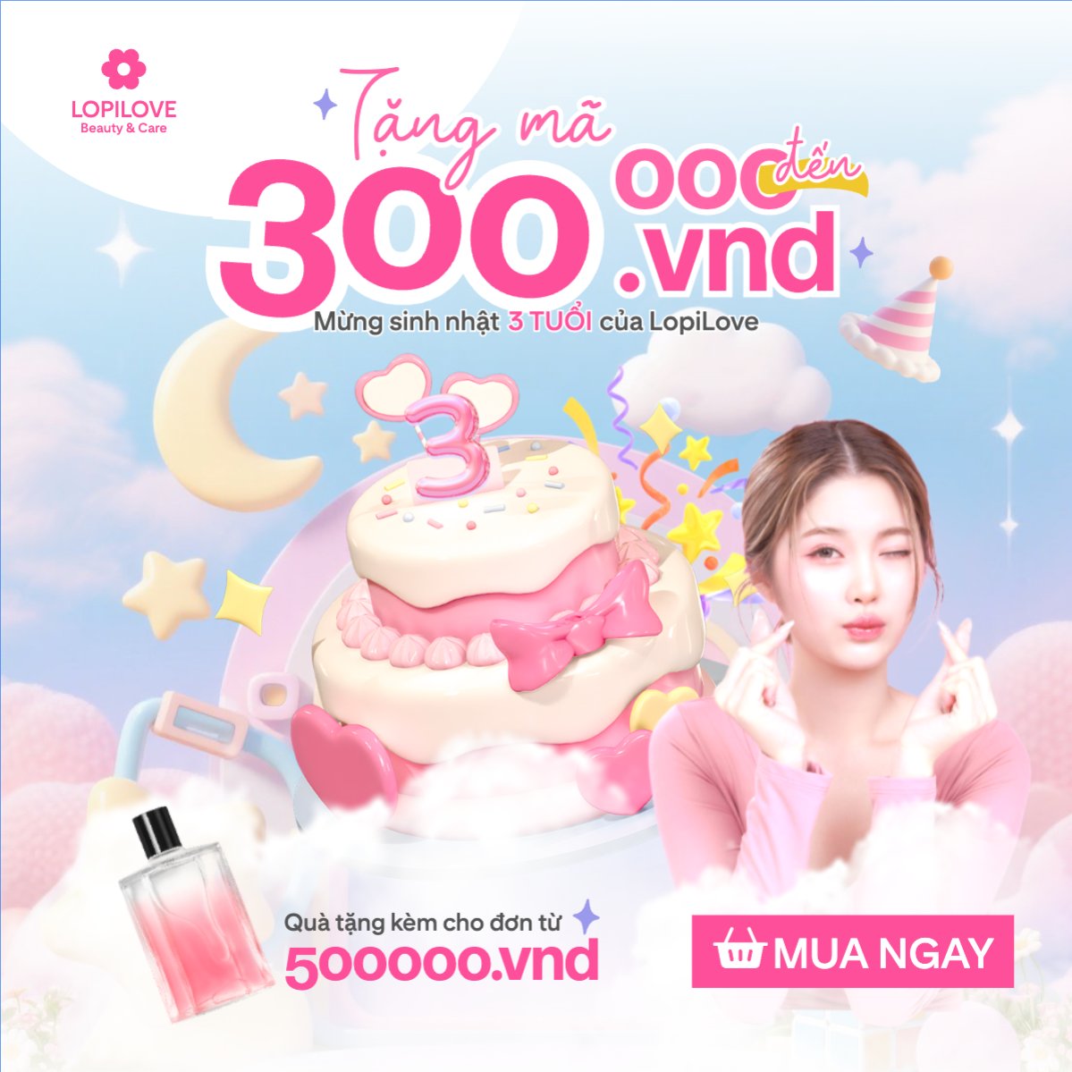 Tặng mã đến 300000.vnd mừng sinh nhật 3 tuổi