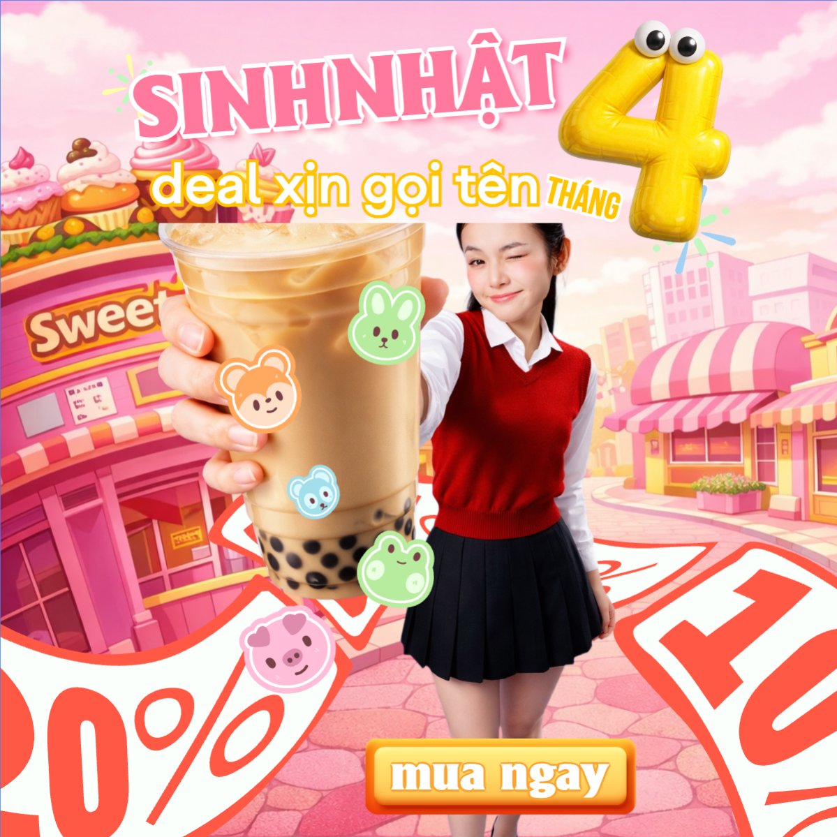 Mẫu Bài post MXH vuông Sinh nhật tháng 4 giảm giá — LayerPic