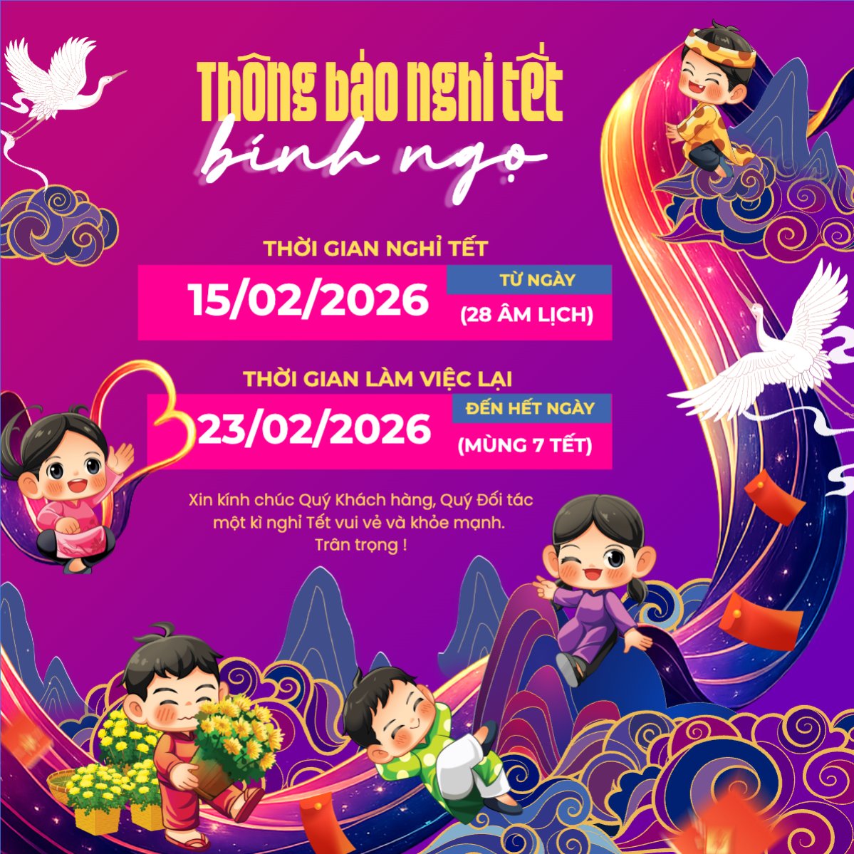 Nghỉ lễ Xuân Bính Ngọ