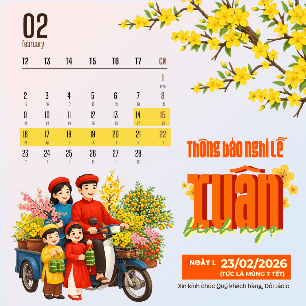 Thông báo nghỉ tết Nguyên Đán