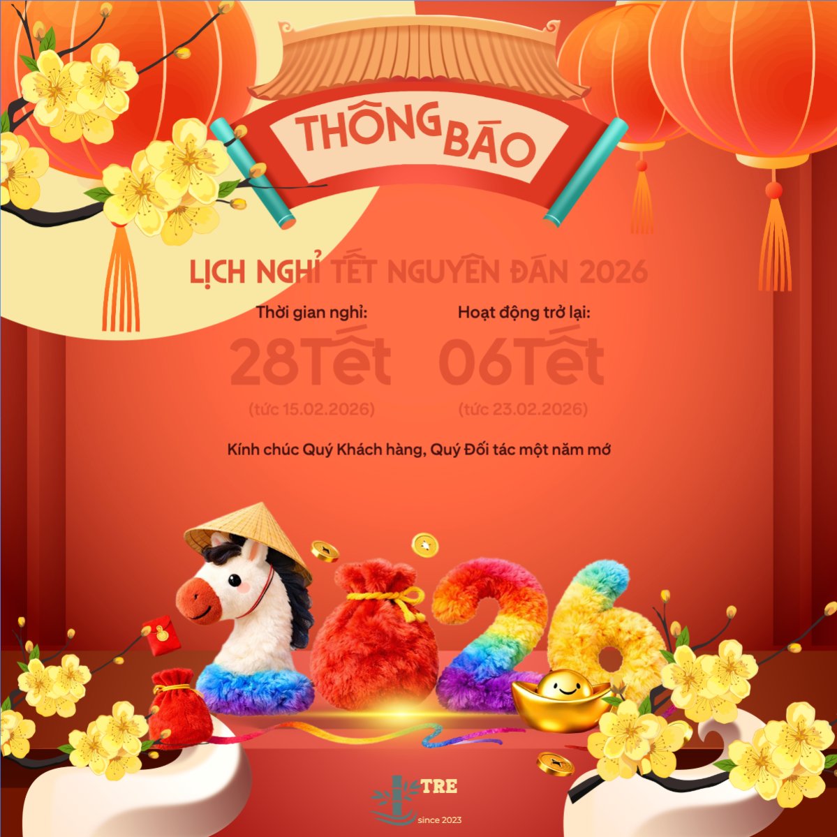 Thông báo lịch nghỉ tết nguyên đán Bính Ngọ 2026