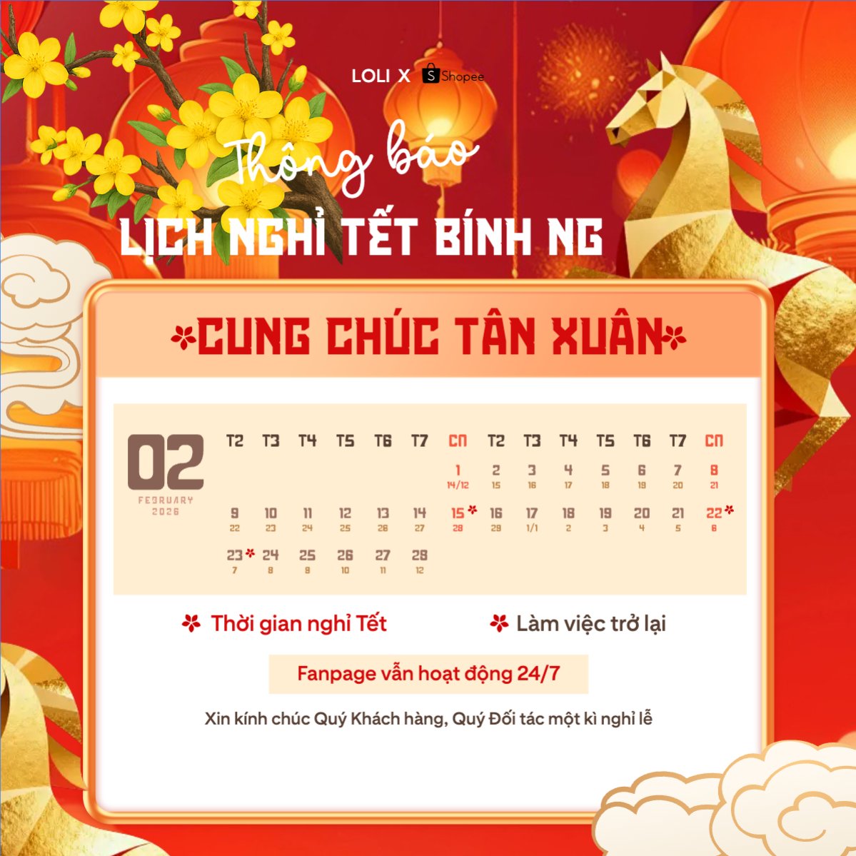Thông báo lịch nghỉ tết nguyên đán Bính Ngọ 2026