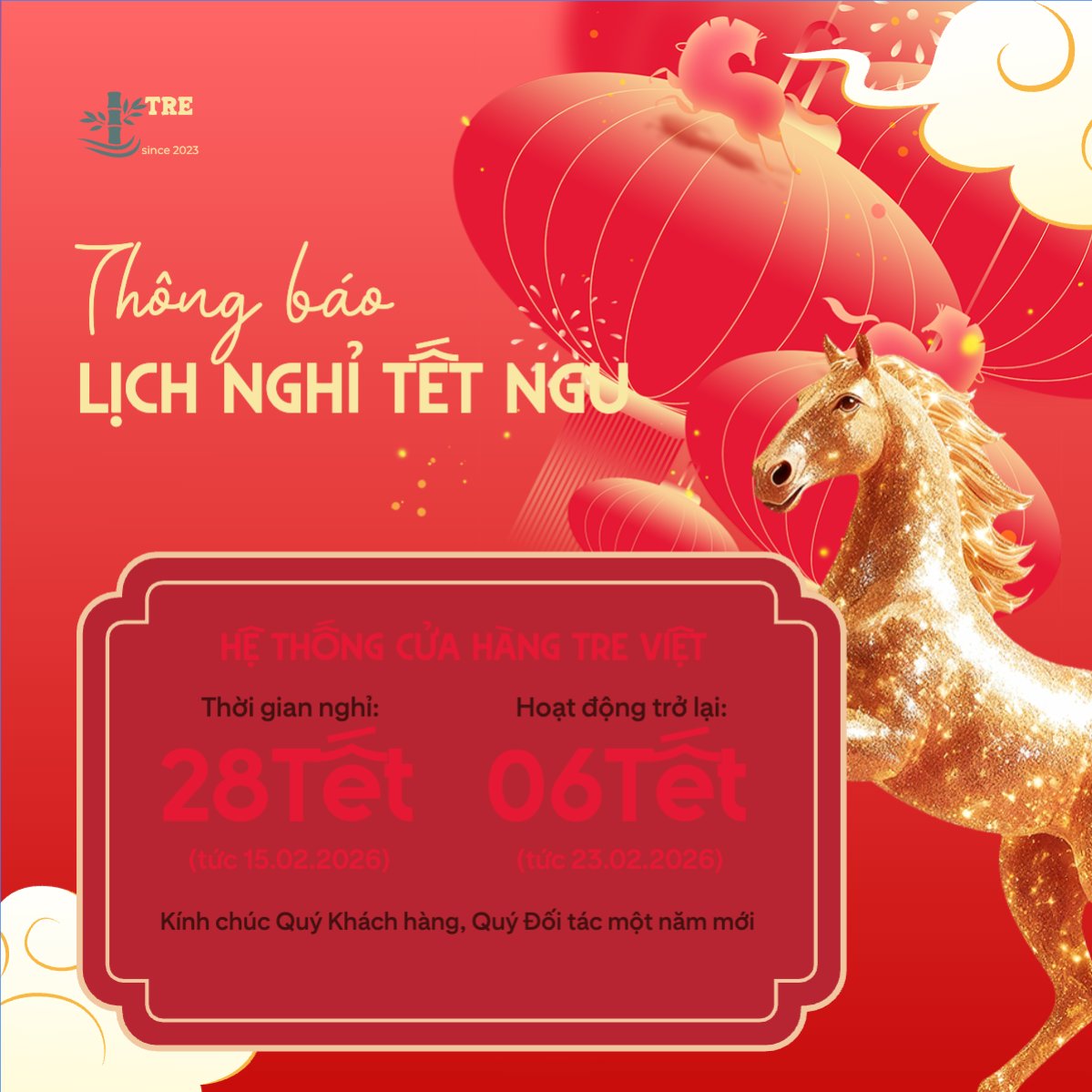Thông báo lịch nghỉ tết nguyên đán Bính Ngọ 2026