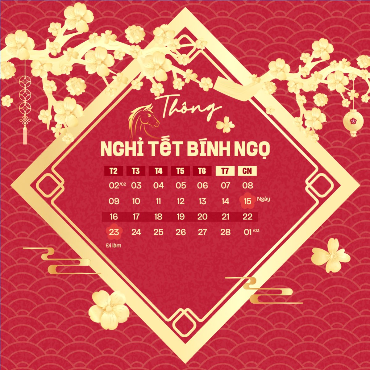 Thông báo lịch nghỉ tết nguyên đán Bính Ngọ 2026