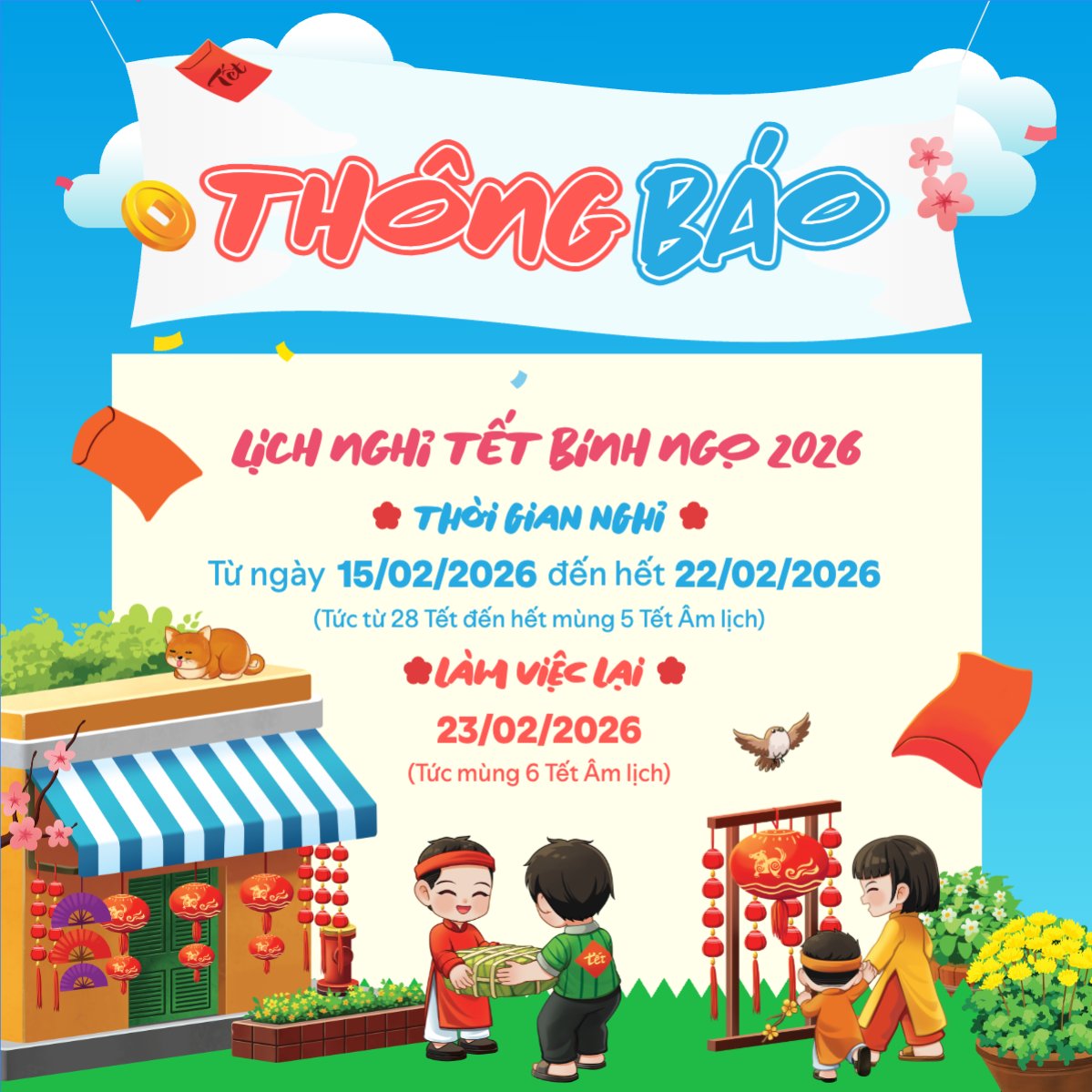 Thông báo lịch nghỉ tết nguyên đán Bính Ngọ 2026