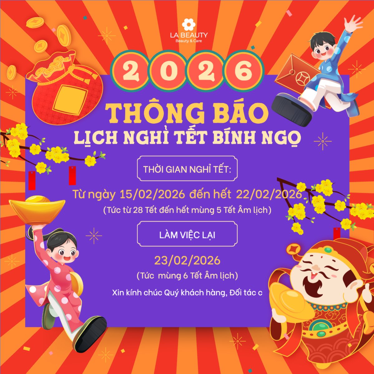 Thông báo lịch nghỉ tết nguyên đán Bính Ngọ 2026