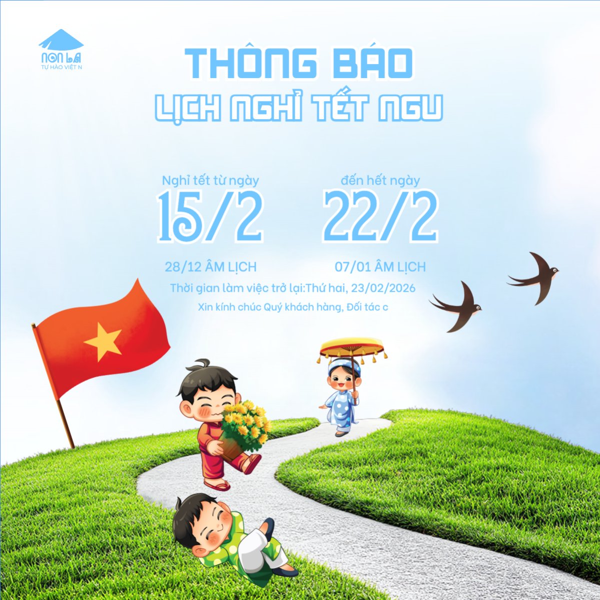 Thông báo lịch nghỉ tết nguyên đán Bính Ngọ 2026