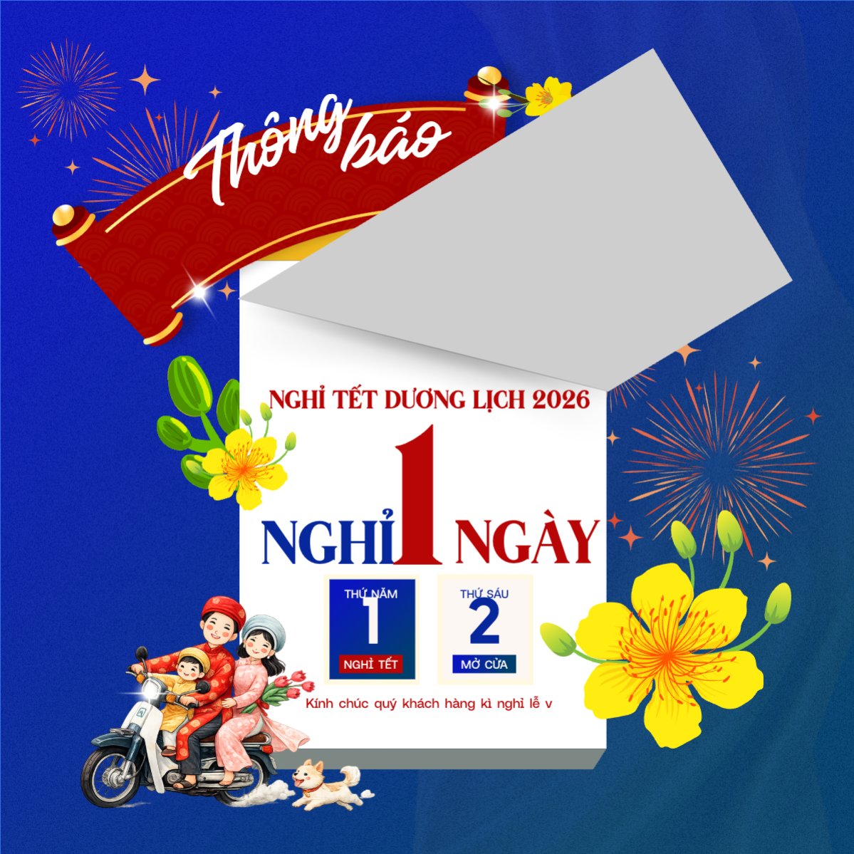 Thông báo lịch nghỉ Tết dương lịch 2026