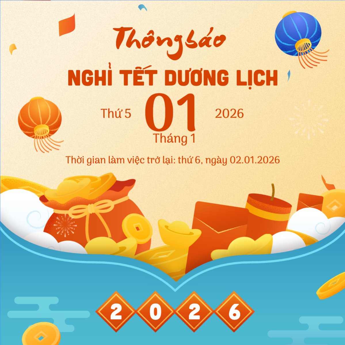 Thông báo lịch nghỉ Tết dương lịch 2026