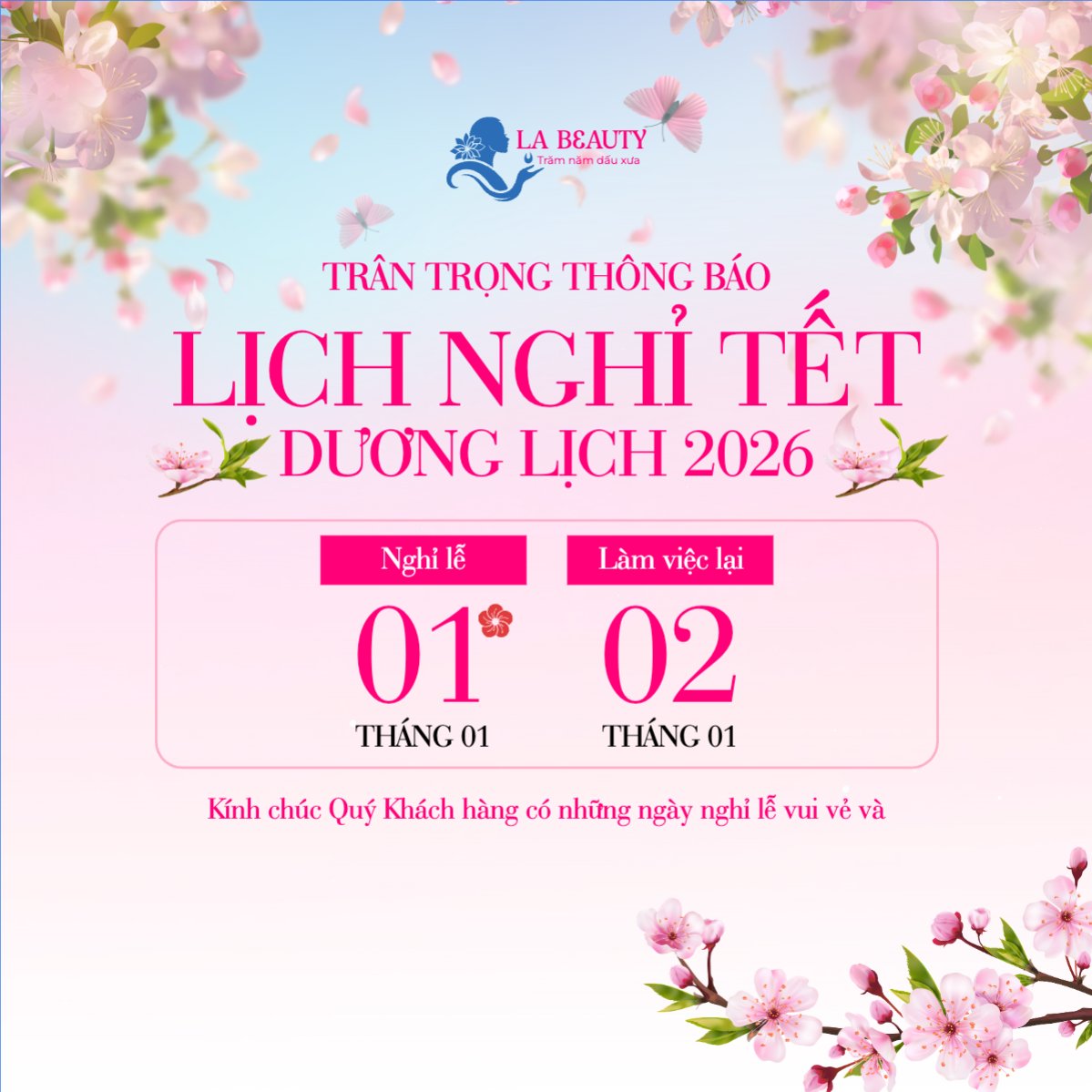 Thông báo lịch nghỉ Tết dương lịch 2026