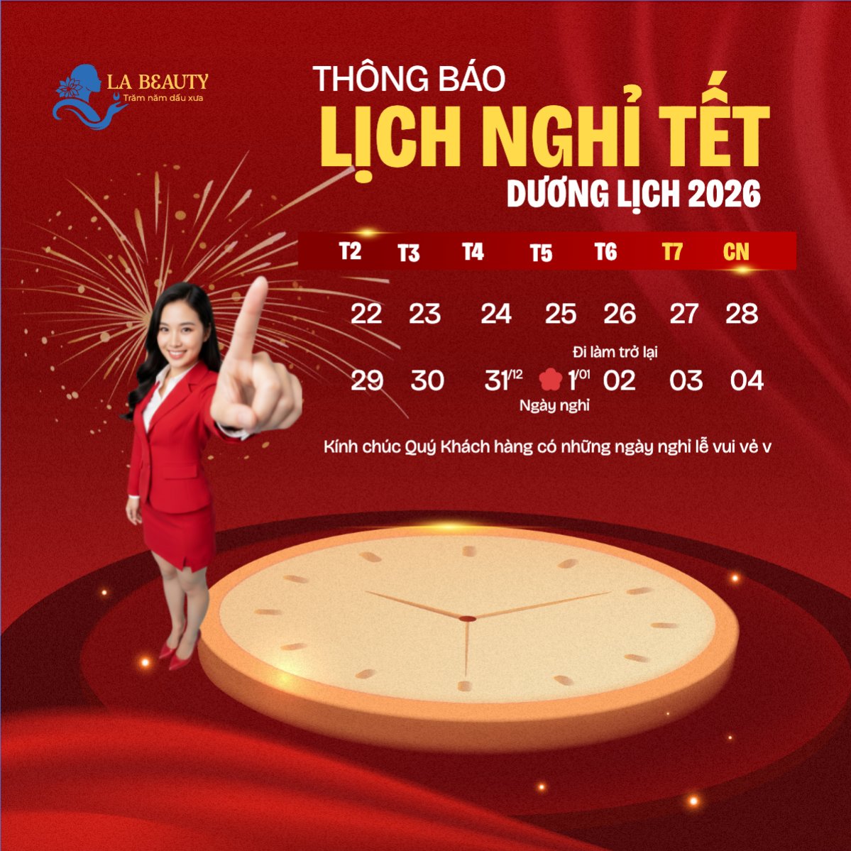 Thông báo lịch nghỉ Tết dương lịch 2026