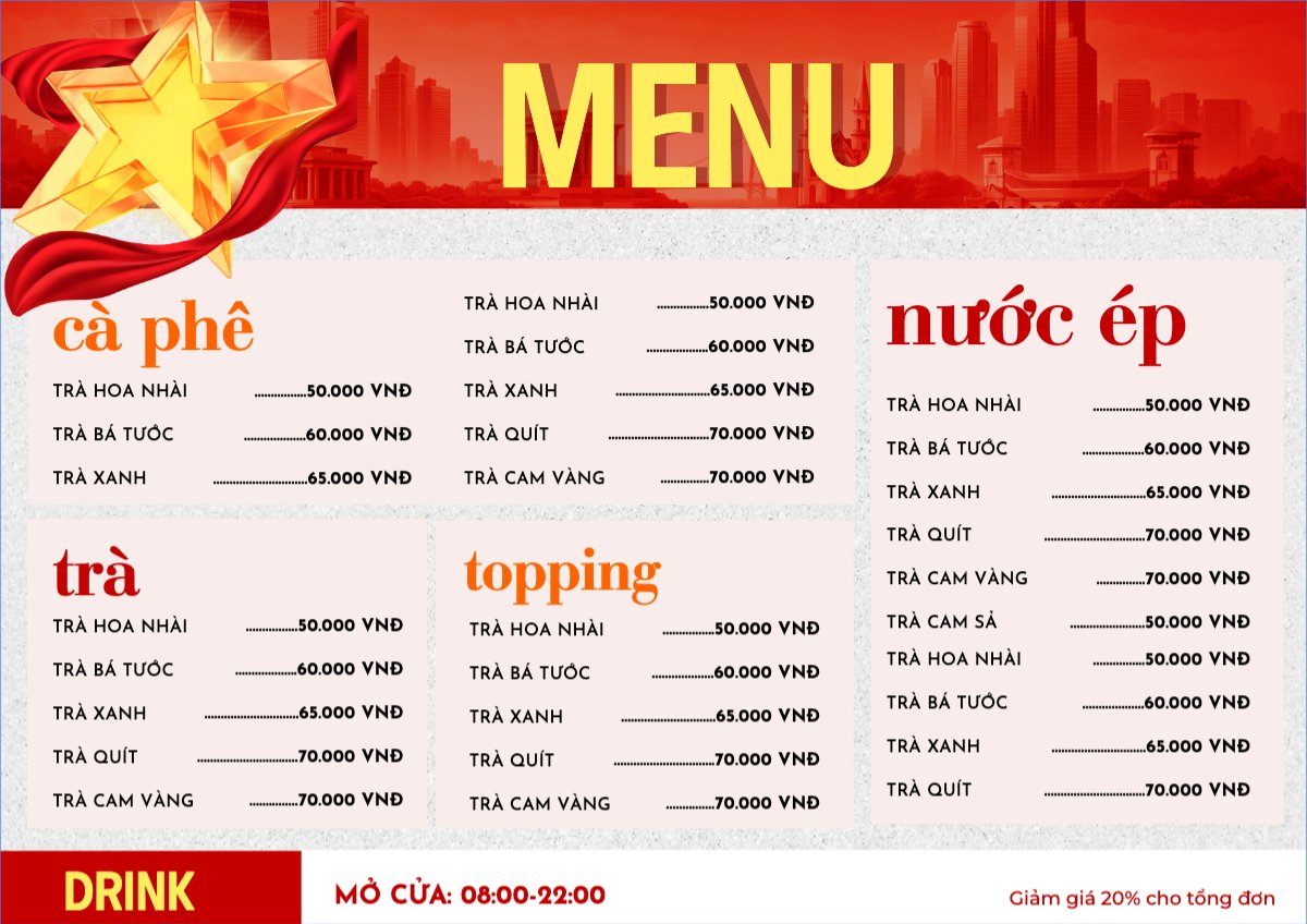 Menu nước ngày lễ