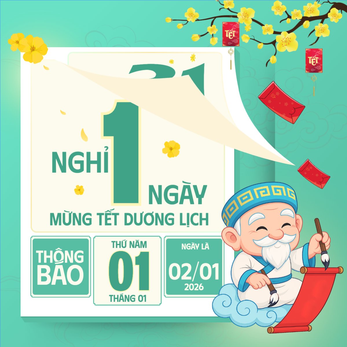 Nghỉ tết dương lịch 1 ngày