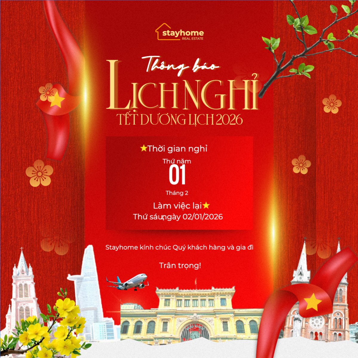 Thông báo lịch nghỉ Tết dương lịch 2026