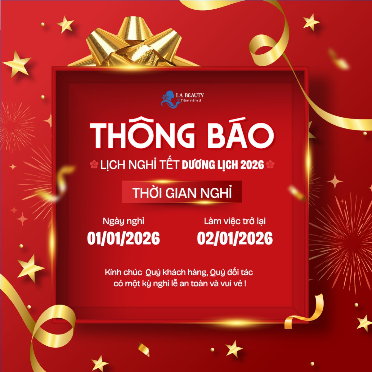 Thông báo lịch nghỉ Tết dương lịch 2026