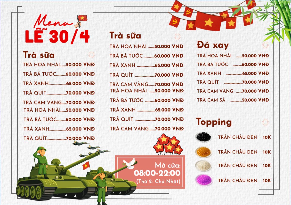 Menu nước ngày lễ