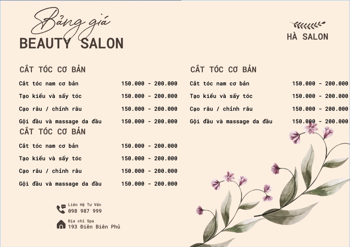 Tiệm tóc, tiệm cắt tóc, salon, nail, spa, beauty, làm đẹp, thẩm mỹ