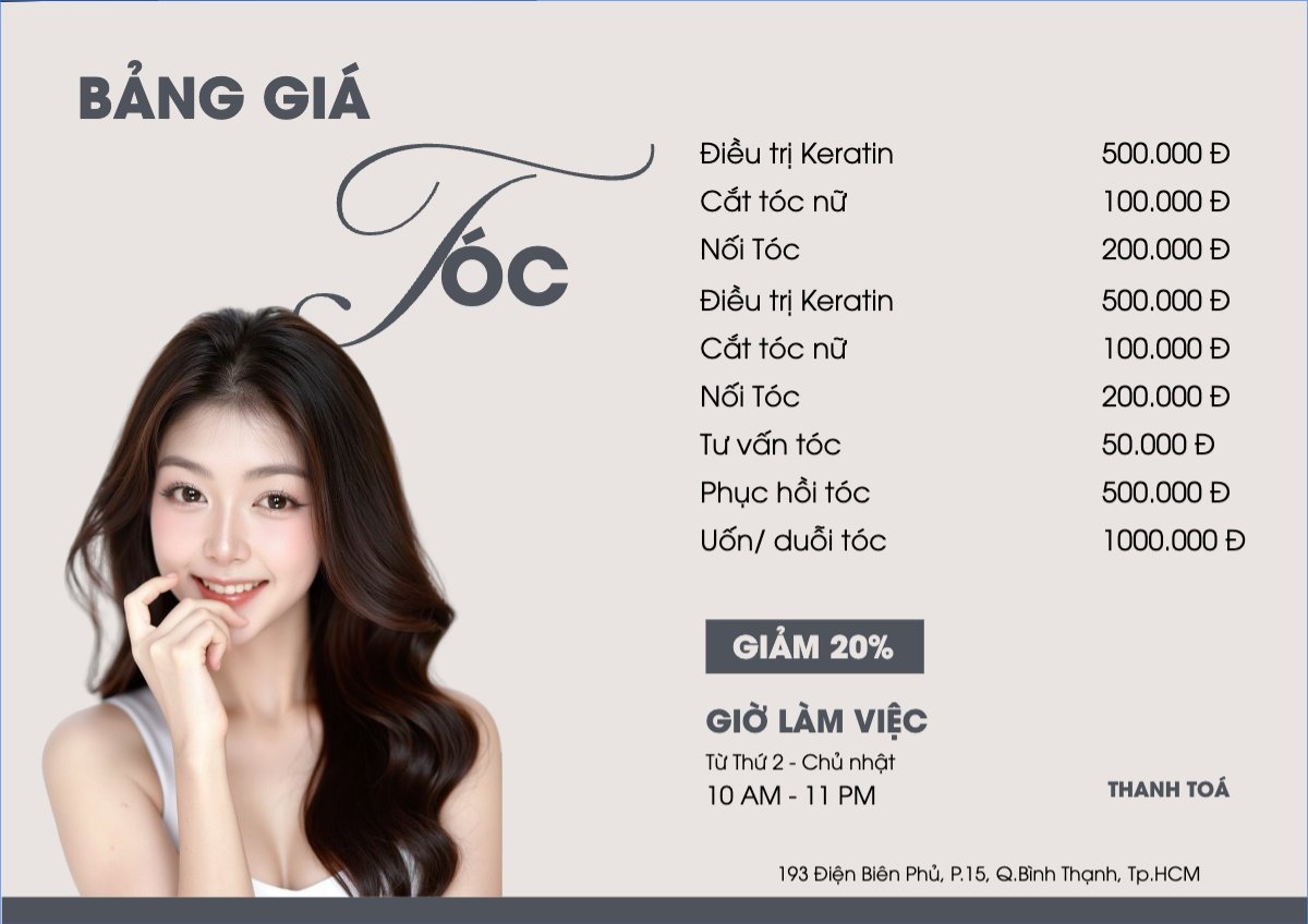 Tiệm tóc, tiệm cắt tóc, salon, nail, spa, beauty, làm đẹp, thẩm mỹ