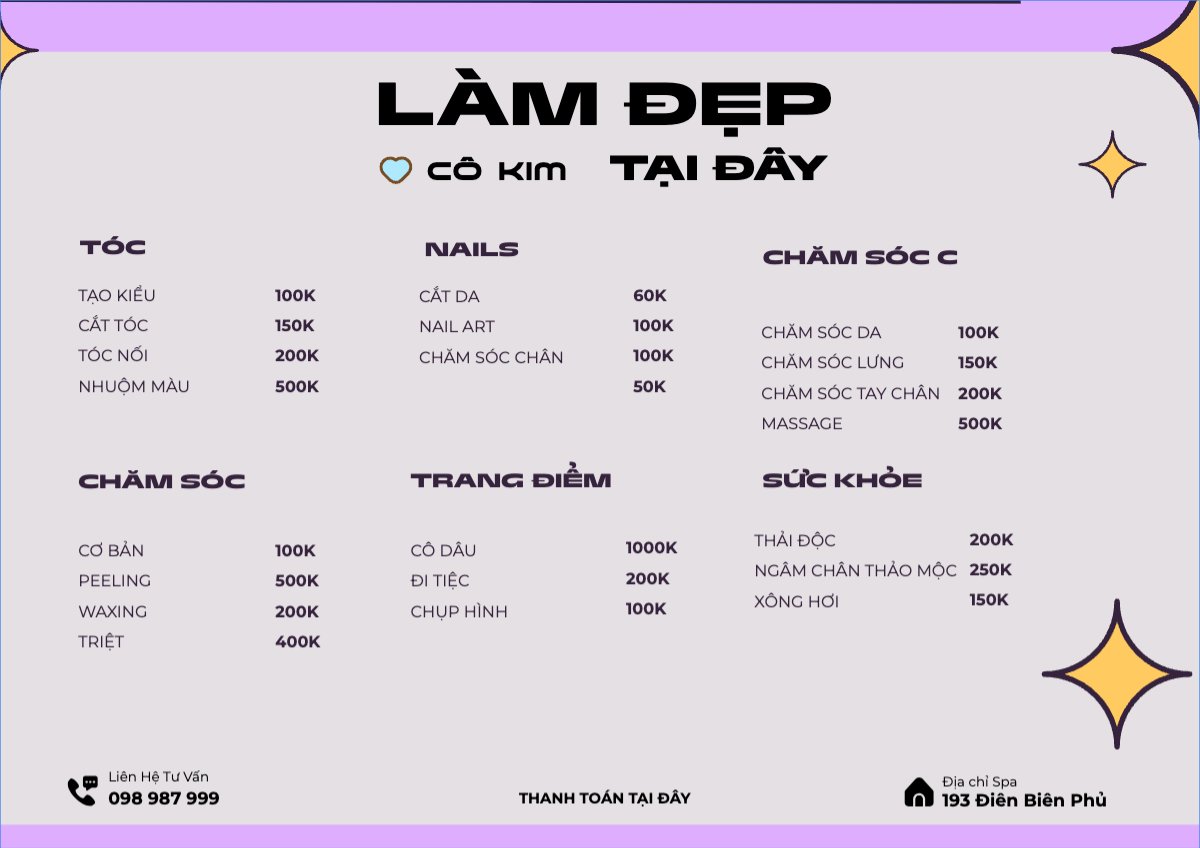 Tiệm tóc, tiệm cắt tóc, salon, nail, spa, beauty, làm đẹp, thẩm mỹ
