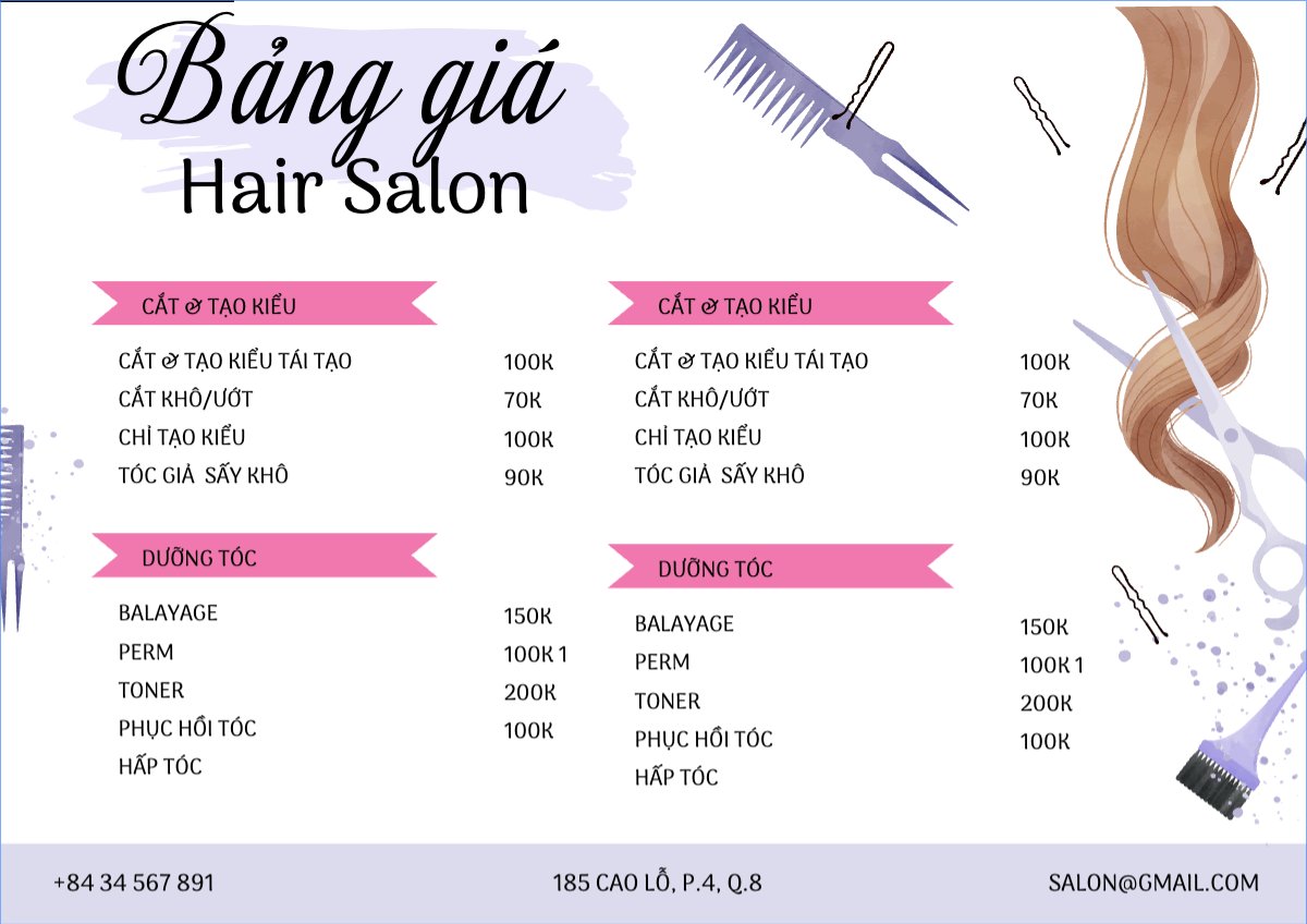 Tiệm tóc, tiệm cắt tóc, salon, nail, spa, beauty, làm đẹp, thẩm mỹ