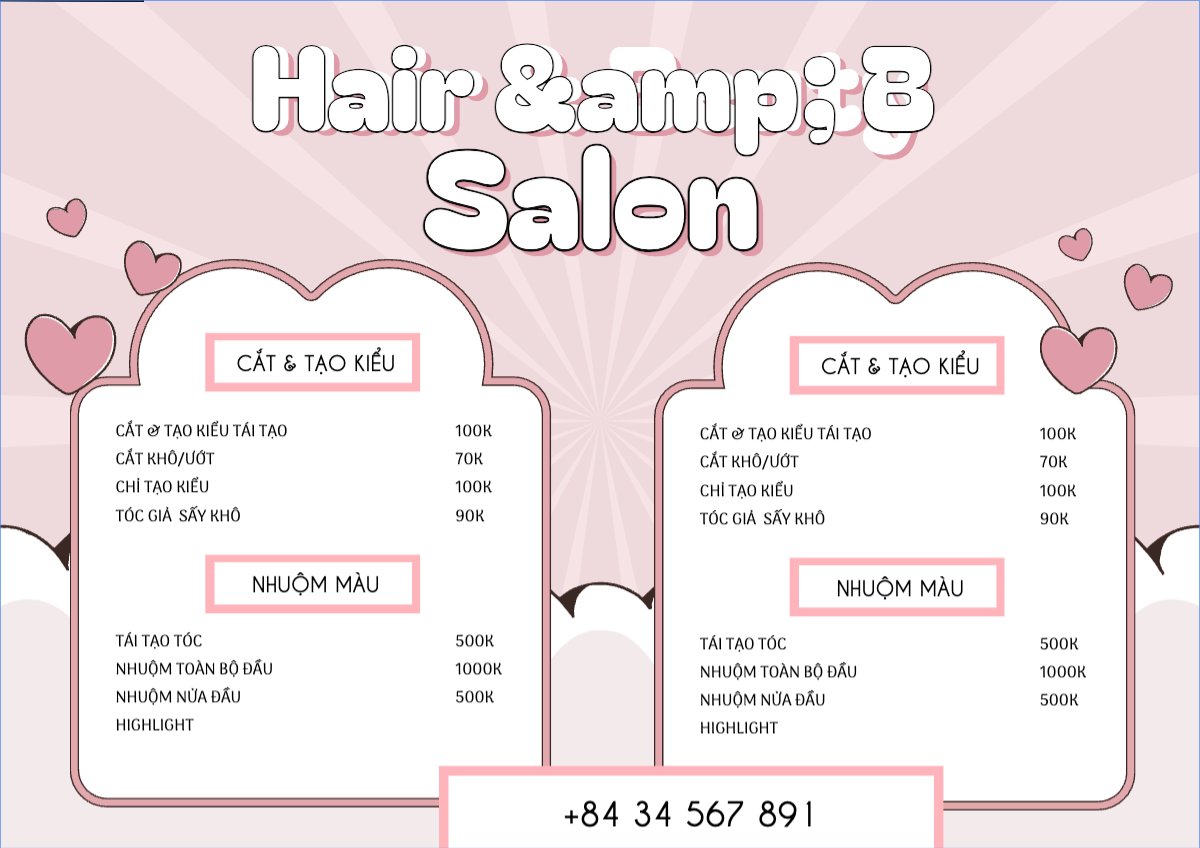 Tiệm tóc, tiệm cắt tóc, salon, nail, spa, beauty, làm đẹp, thẩm mỹ