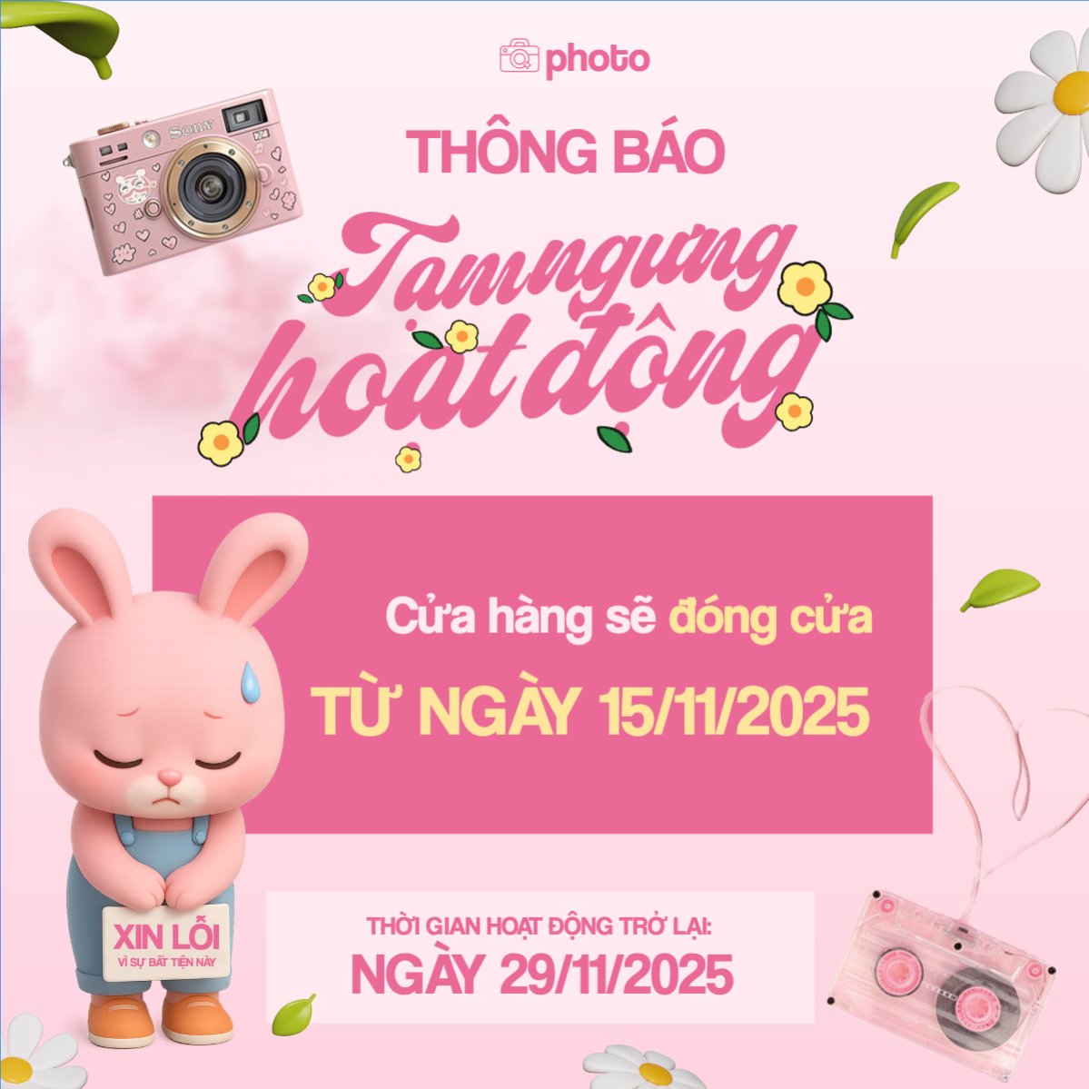 Thông báo tạm dừng hoạt động