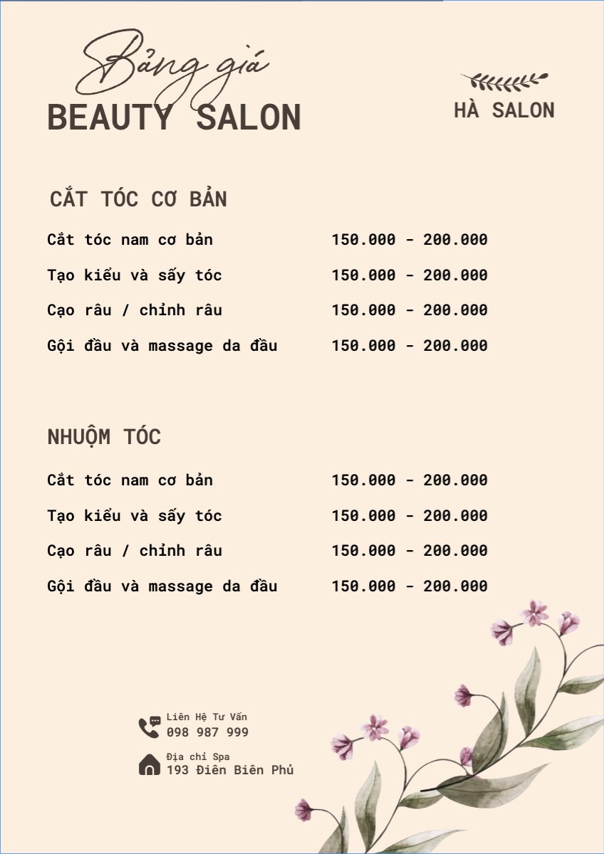 Tiệm tóc, tiệm cắt tóc, salon, nail, spa, beauty, làm đẹp, thẩm mỹ