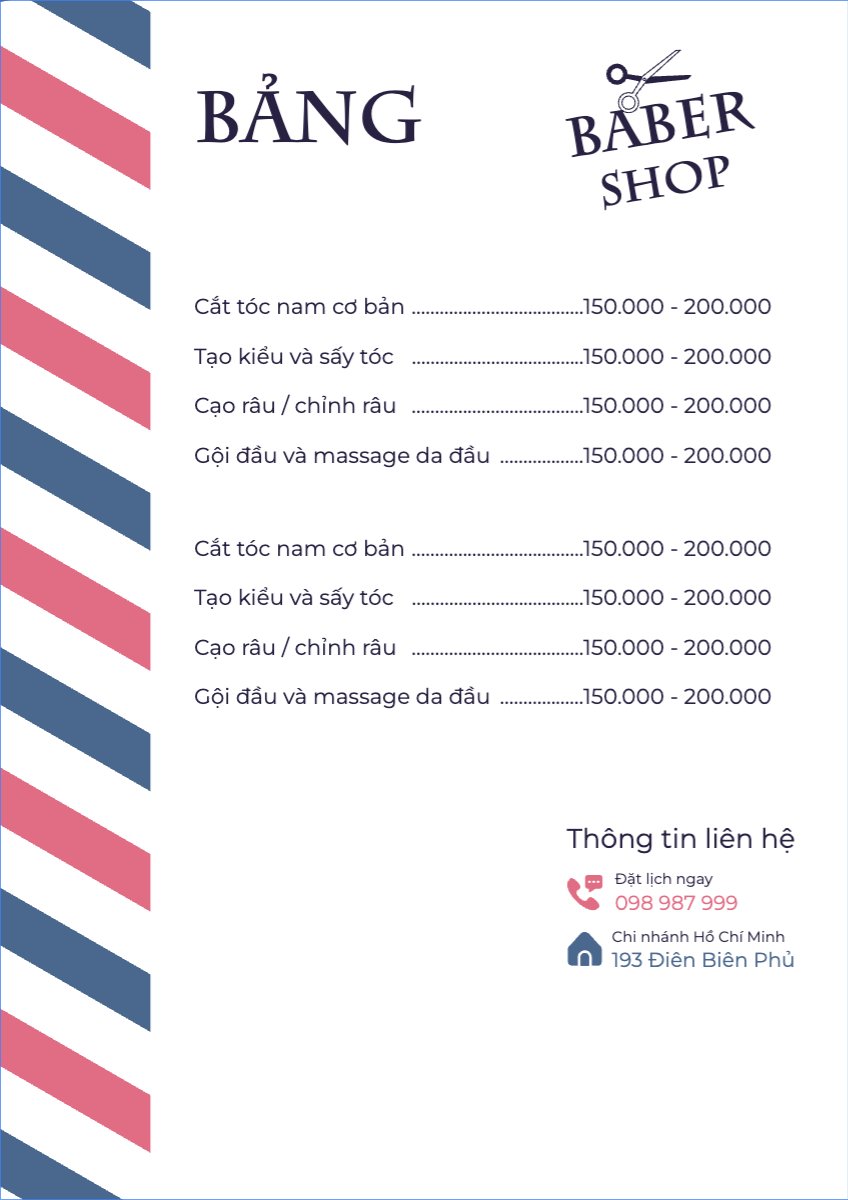 Tiệm tóc, tiệm cắt tóc, baber shop, salon, nail, spa, beauty, làm đẹp, thẩm mỹ